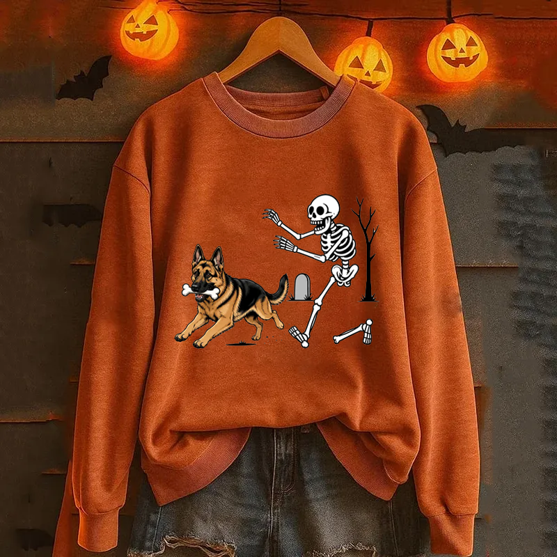 German Shepherd Dog Breeds Halloween Skeleton Sweatshirt