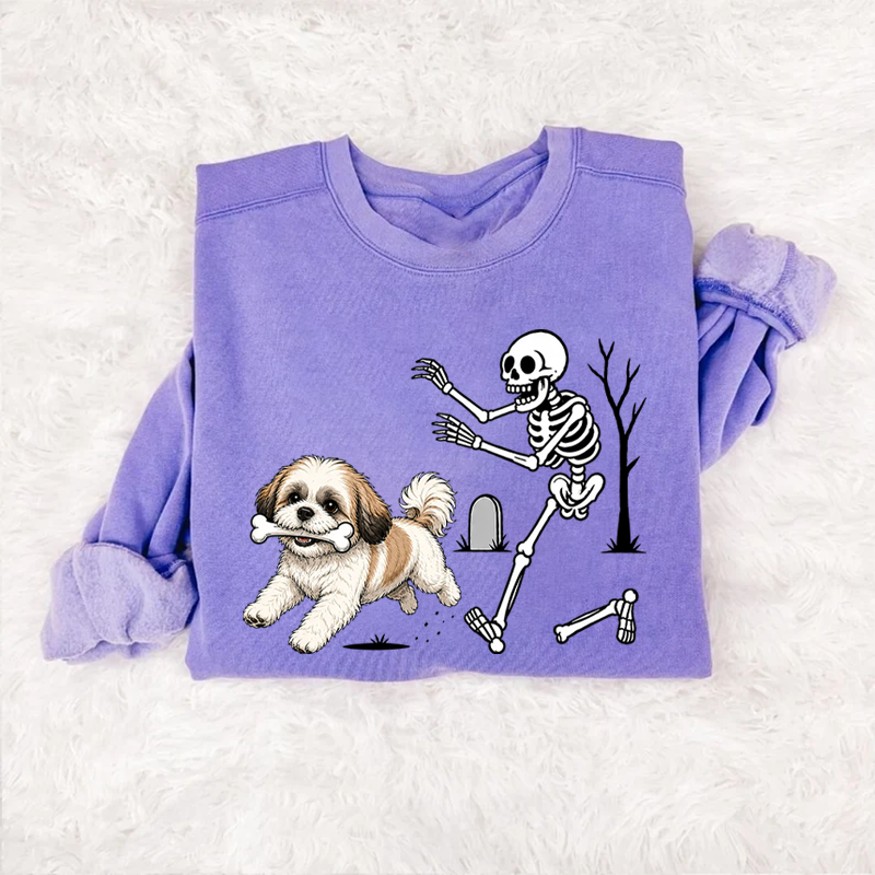 Shih Tzu Dog Breeds Halloween Skeleton Sweatshirt