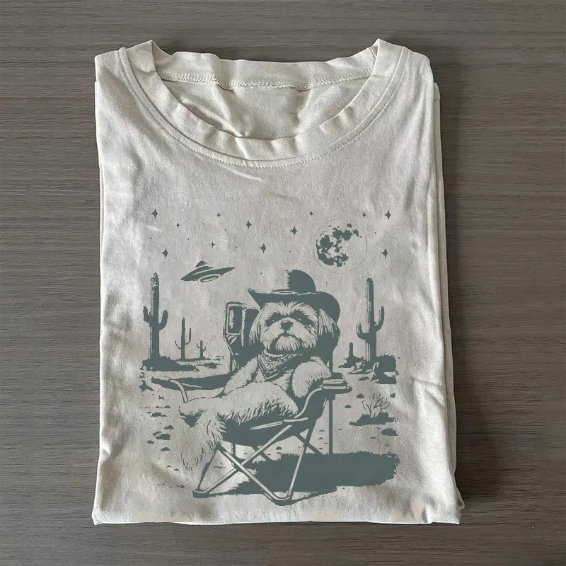 Vintage Shih Tzu UFO Western T-shirt
