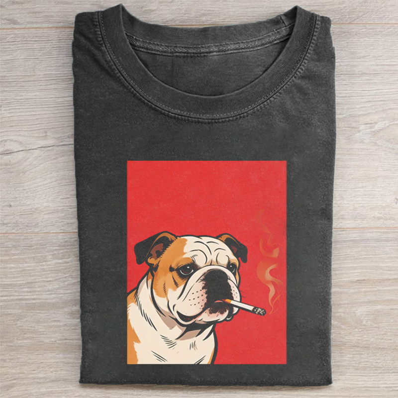 Tokyover British English Bulldog Dog Smoking  T-shirt