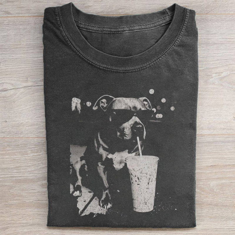 Funny Pitbull Drinking Iced Coffee T-shirt
