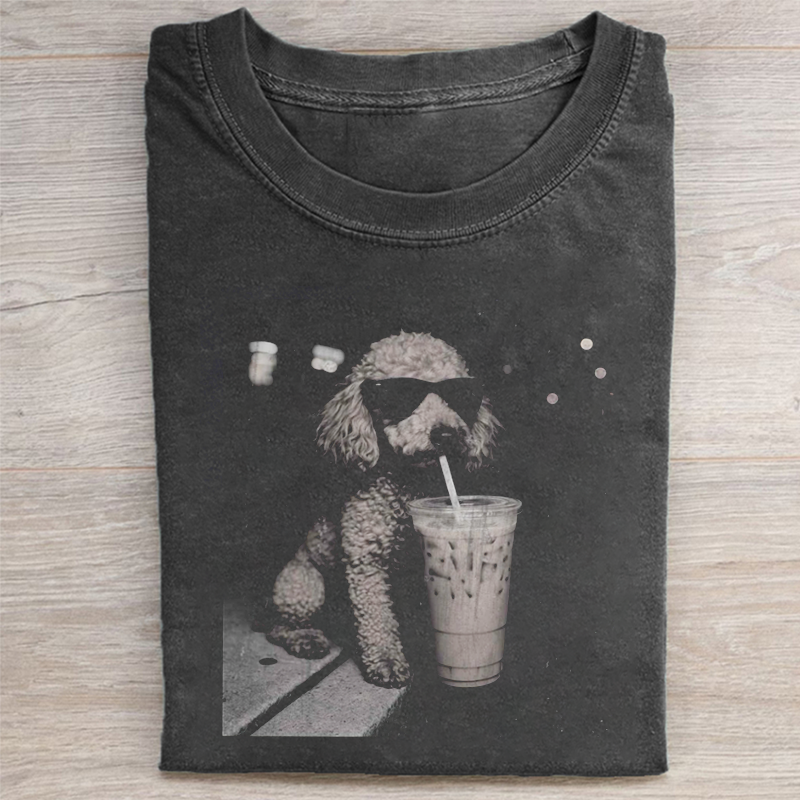 Funny Poodle Drinking Iced Coffee T-shirt