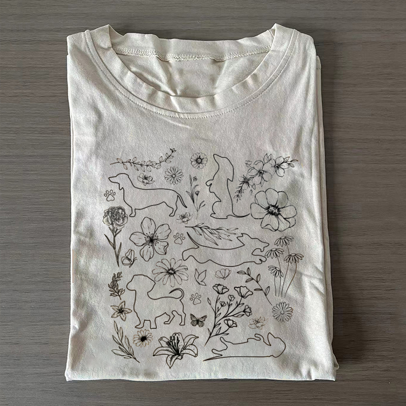 Floral Dachshund Silhouette T-shirt