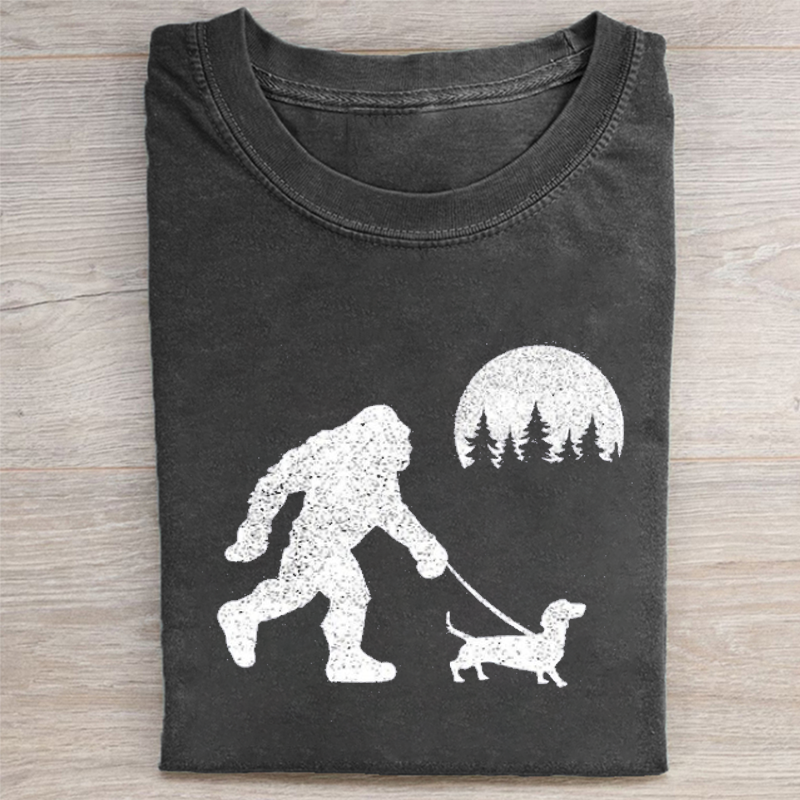 Bigfoot Walking Wiener Dog Funny Sasquatch Dachshund T-shirt