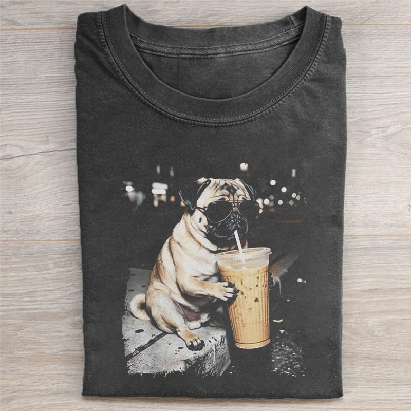 Pug Drinking Iced Coffee T-shirt