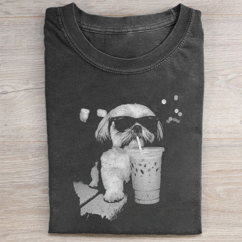 Funny Shih Tzu Drinking Iced Coffee T-shirt