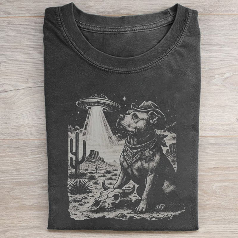 Grunge Style Pitbull UFO T-shirt