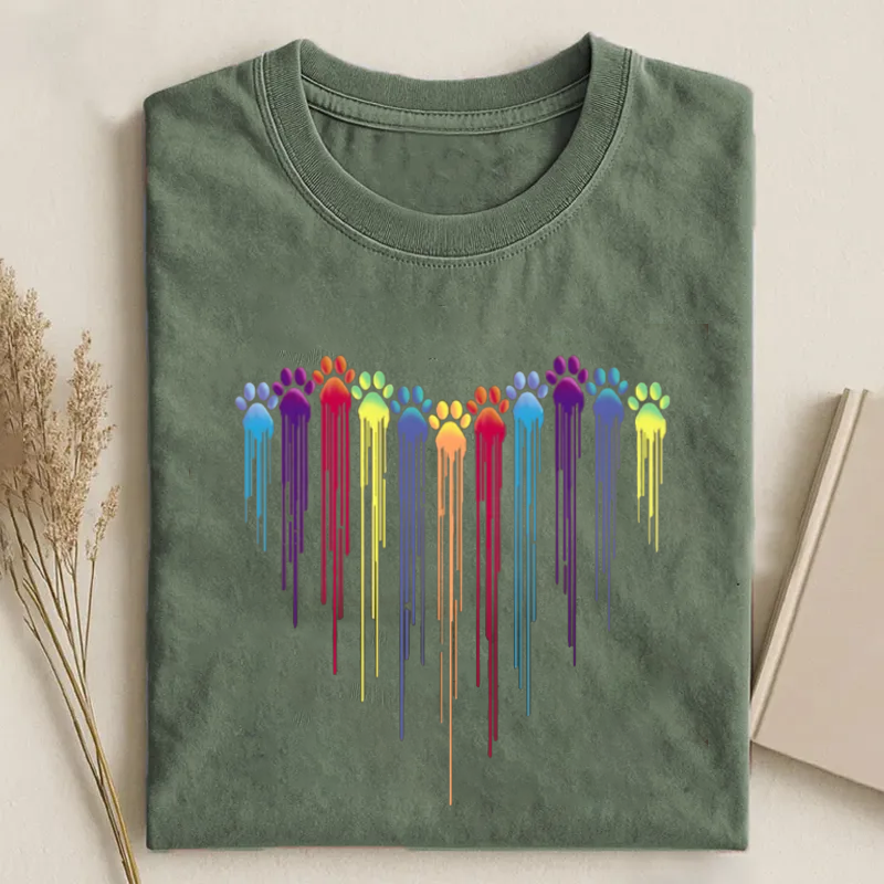 Colorful Dog Paw Heart T-shirt