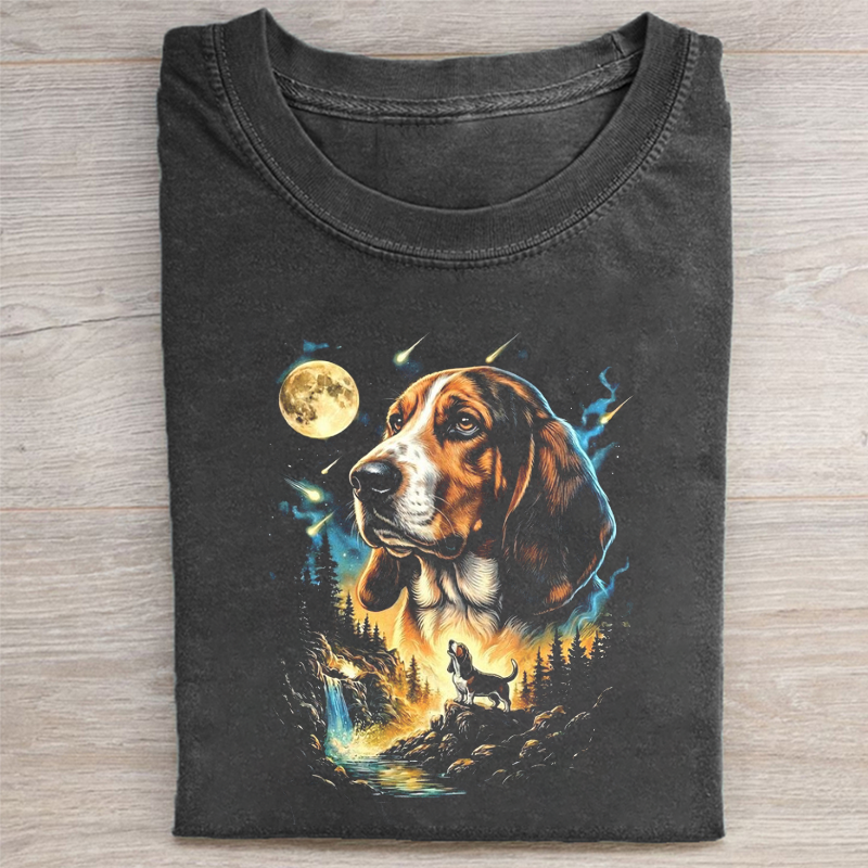 Basset Hound Howling Moon T-shirt