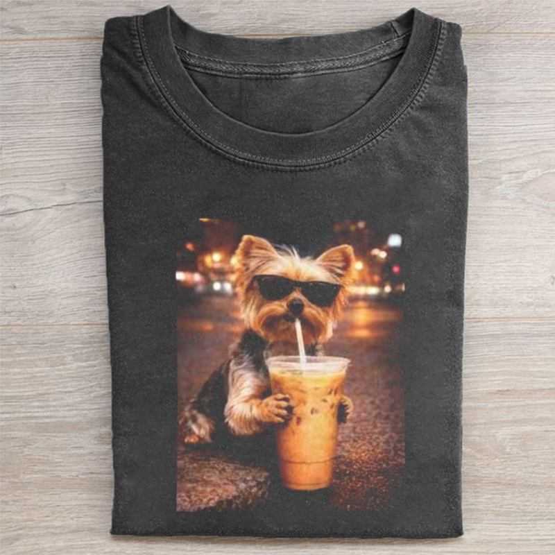 Yorkshire Terrier Drinking Iced Coffee T-shirt