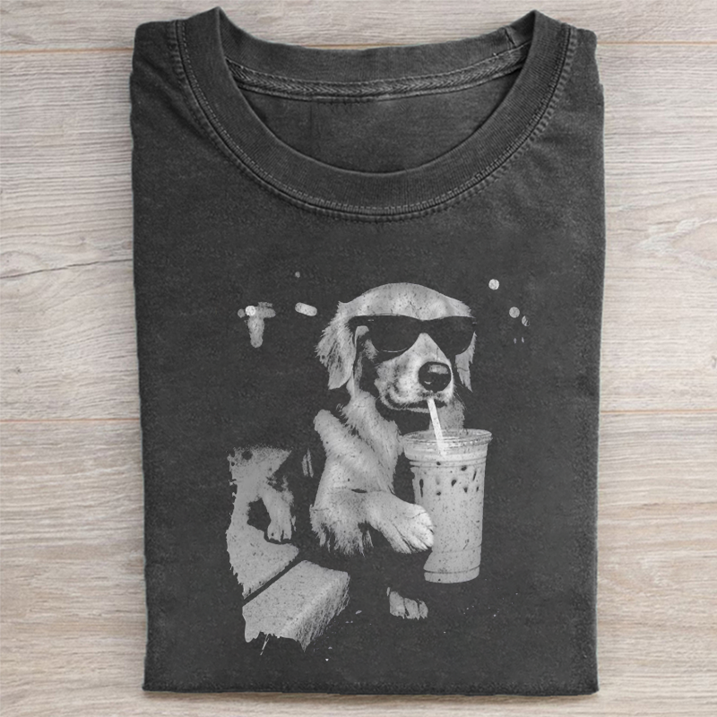 Golden Retriever Drinking Iced Coffee T-shirt