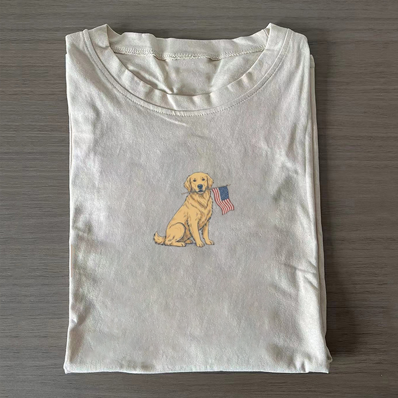 Golden Retriever American Flag T-shirt