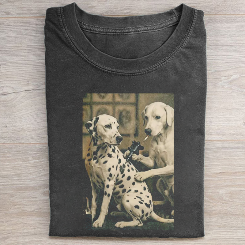 Retro Dalmatian Dog Tattoo Artist Funny Meme Graphic T-shirt