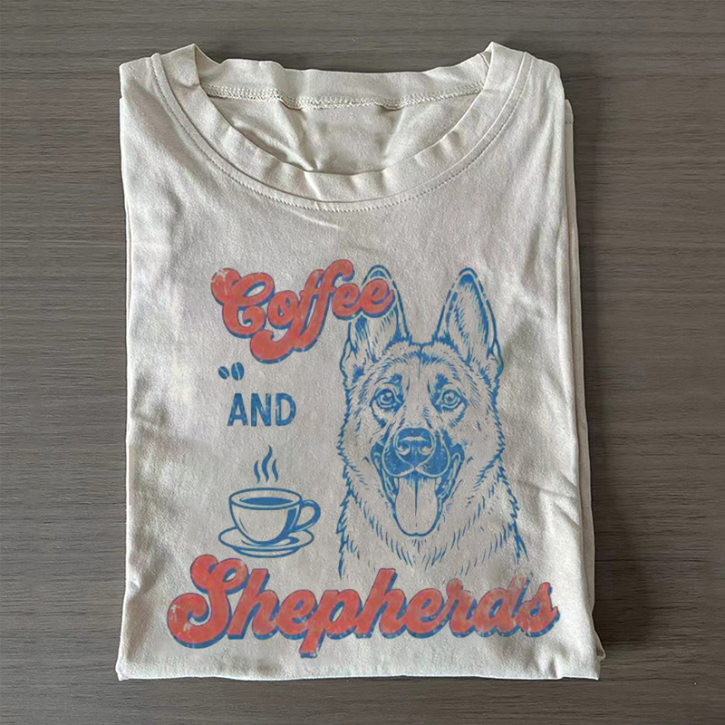 Coffee and Sheperds Retro Dog Mom T-shirt