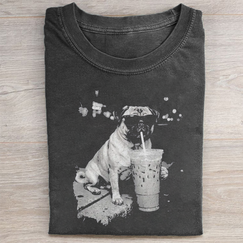 Funny Dog Drinking Iced Coffee T-shirt