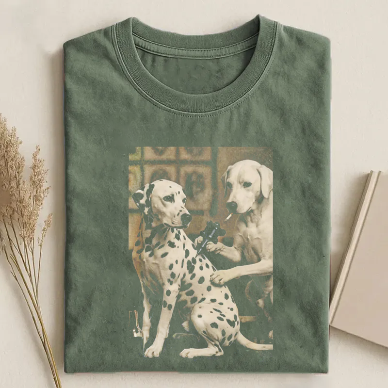 Retro Dalmatian Dog Tattoo Artist Funny Meme Graphic T-shirt