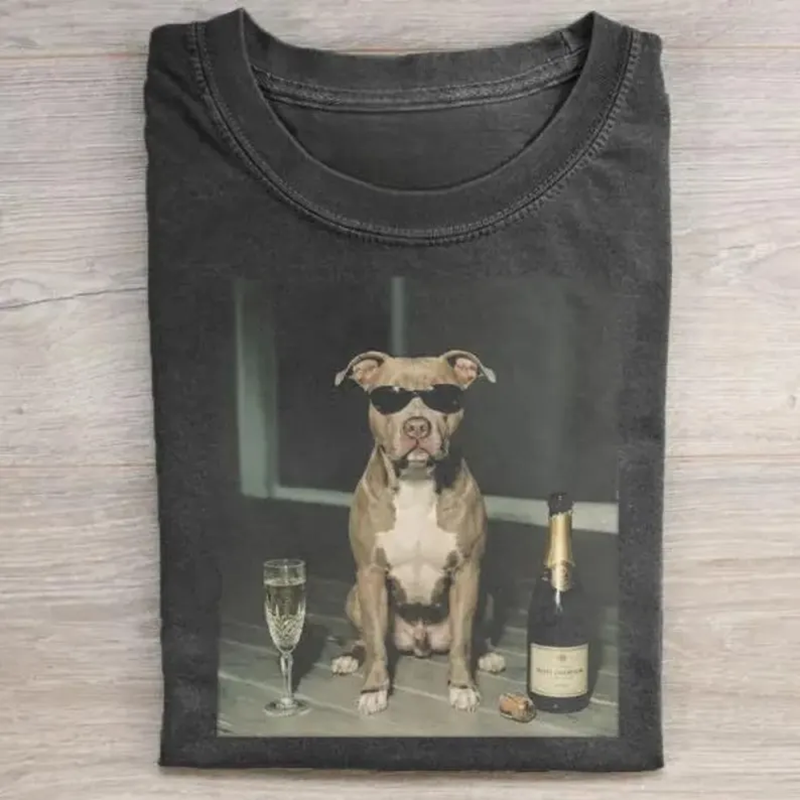 Vintage Pitbull Drinking Champagne T-shirt