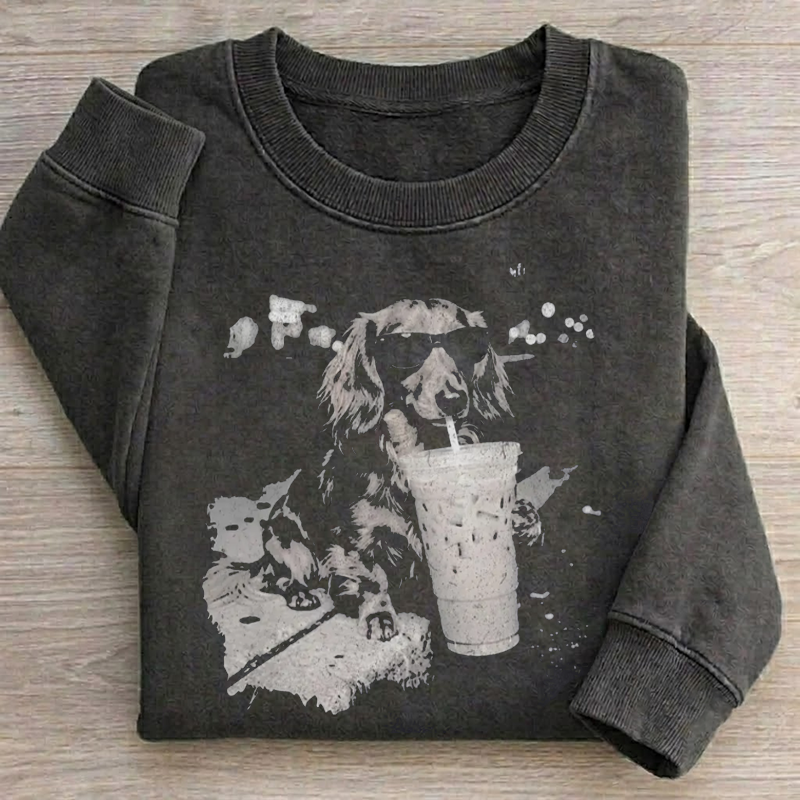 Funny Dog Drinking Iced Coffee Sweatshirt