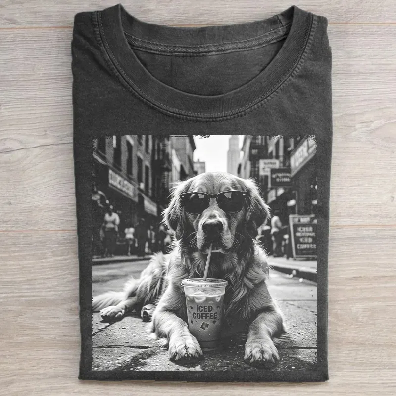 Golden Retriever Drinking Iced Milk Coffee T-shirt