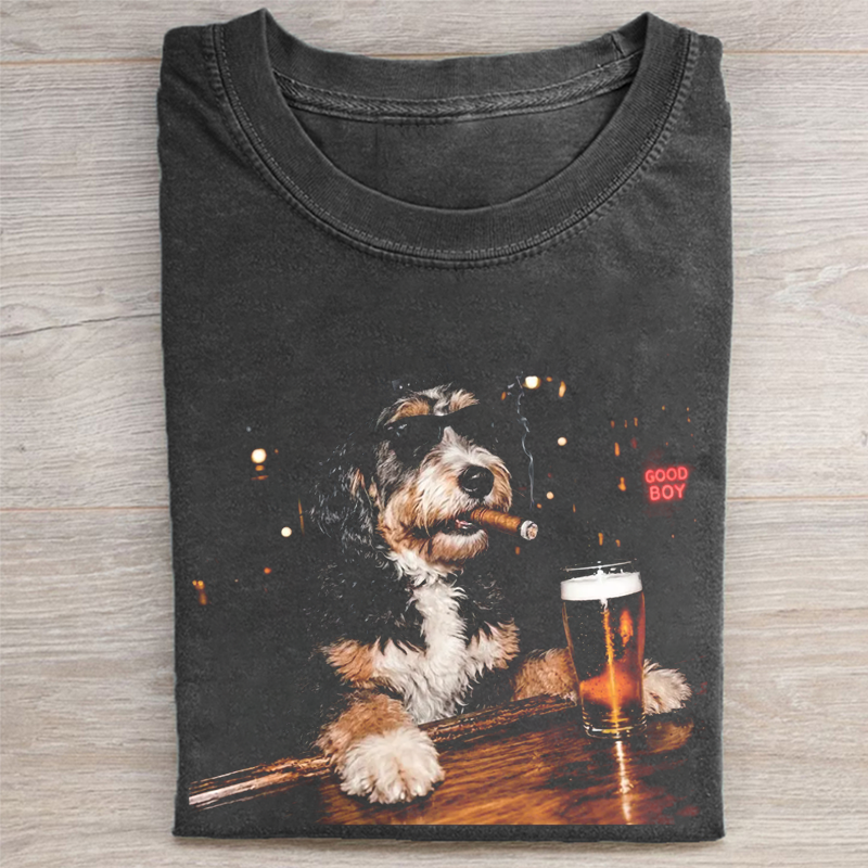 Silly Bernedoodle Drinking Beer Graphic T-shirt