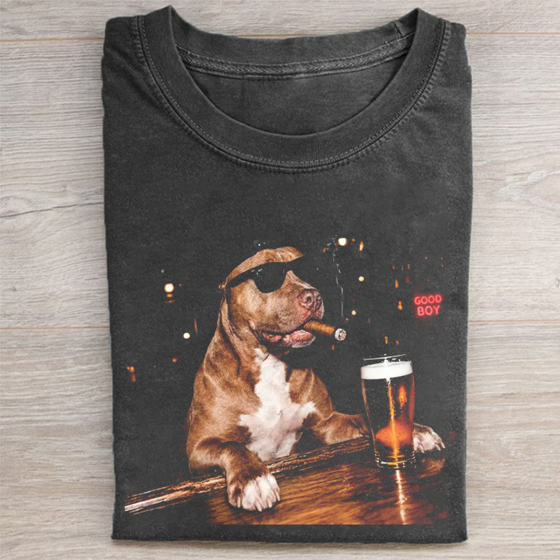 Silly Pitbull Drinking Beer Graphic T-shirt