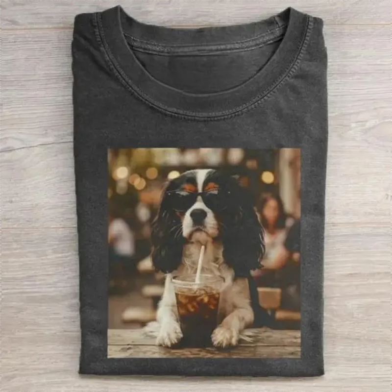 Cavalier King Charles Spaniel Drinking Iced Coffee T-shirt