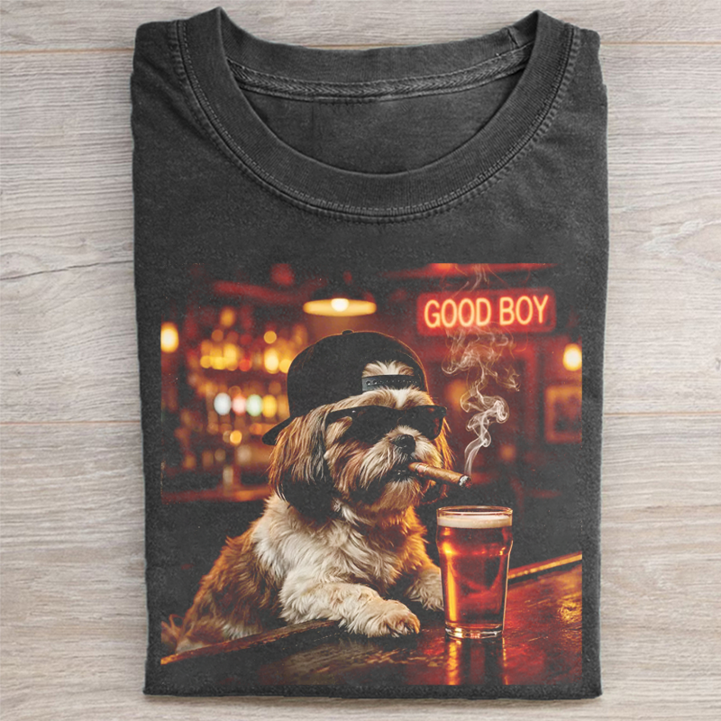 Silly Shih Tzu Drinking Beer Graphic T-shirt