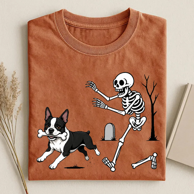 Boston Terrier Dog Breeds Halloween Skeleton T-shirt