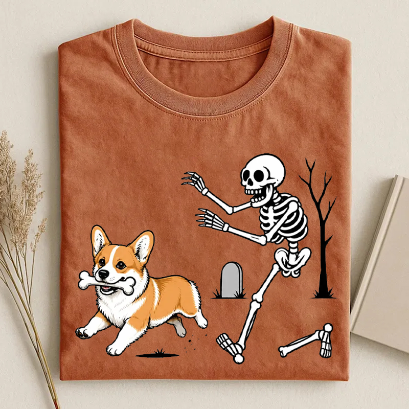 Corgi Dog Breeds Halloween Skeleton T-shirt