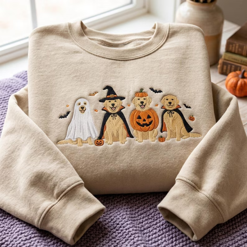 Embroidered Halloween Golden Retriever Sweatshirt