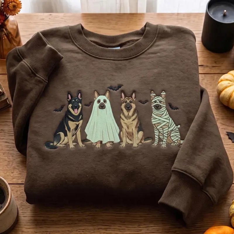 Embroidered German Shepherd Ghost Dog Halloween Sweatshirt
