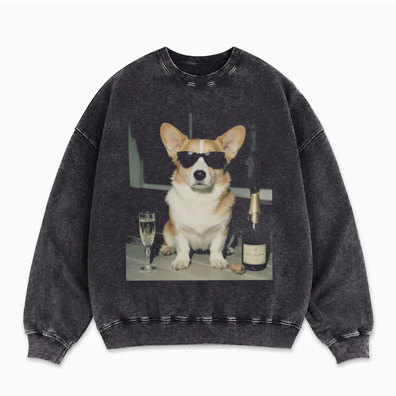 Vintage Corgi Drinking Champagne Sweatshirt