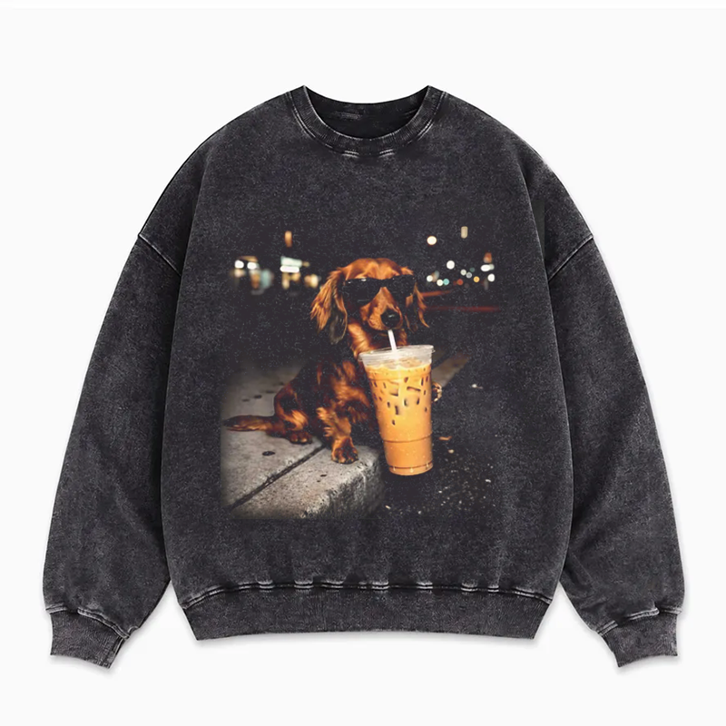 Dachshund Drinking Iced Coffee Sweatshirt
