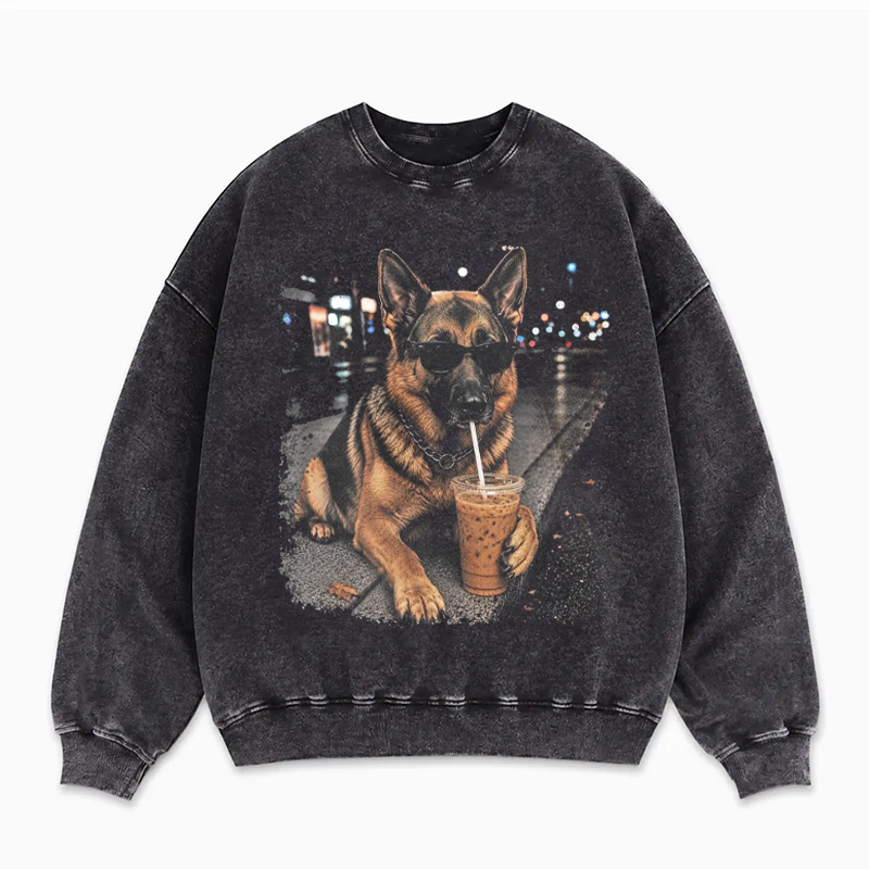 German Shepherd Dog Drinking Iced Coffee T-shirt/Sweatshirt