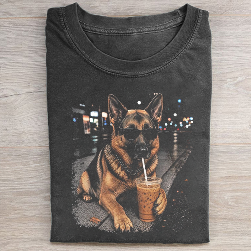 German Shepherd Dog Drinking Iced Coffee T-shirt/Sweatshirt