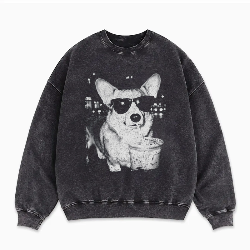 Corgi With Sunglasses Drinking Iced Coffee Sweatshirt
