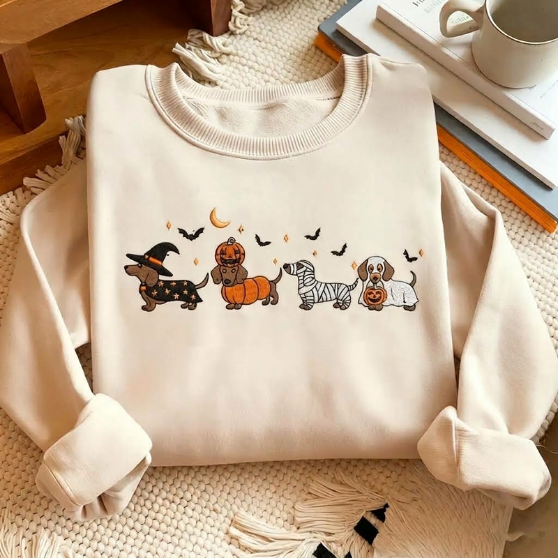 Dachshund Halloween Embroidered Sweatshirt