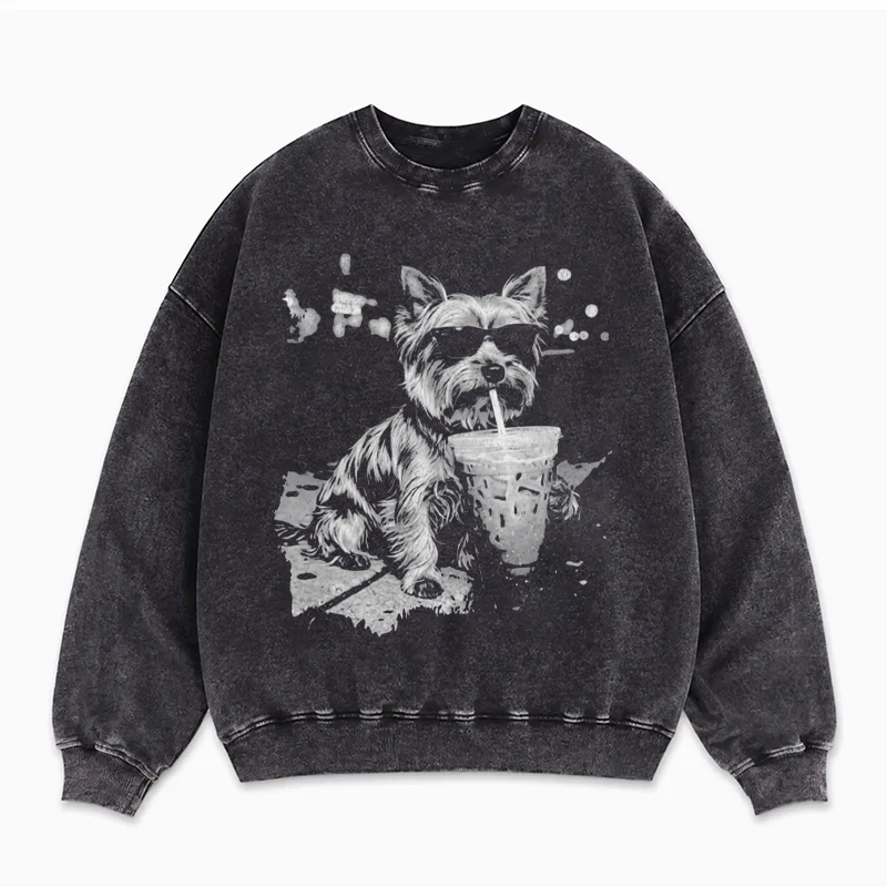 Funny Yorkie Dog Drinking Iced Coffee Sweatshirt