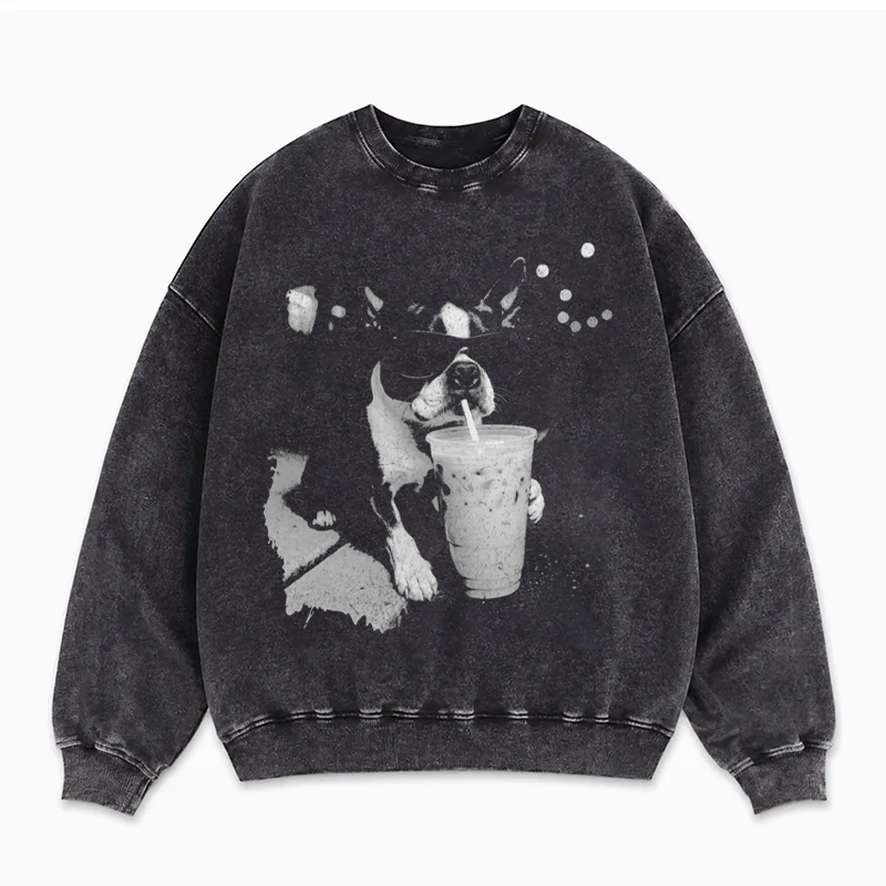 Funny Boston Terrier Drinking Iced Coffee Sweatshirt