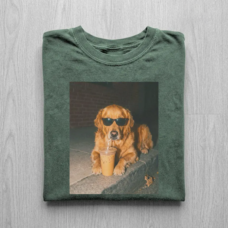 Golden Retriever Drinking Iced Coffee T-shirt