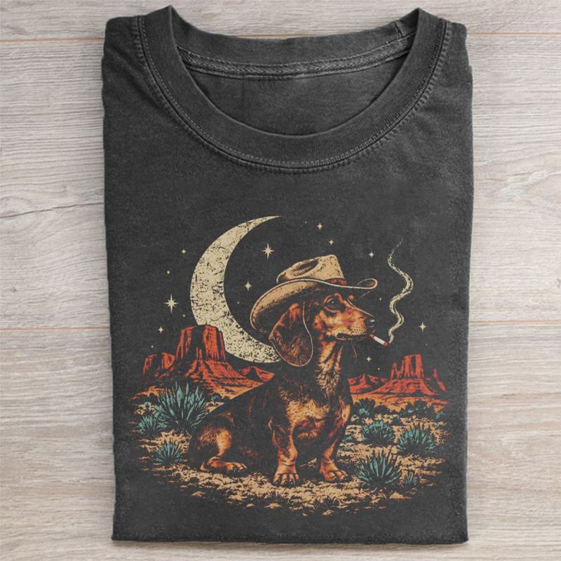 Vintage Cowboy Dachshund Smoking T-shirt