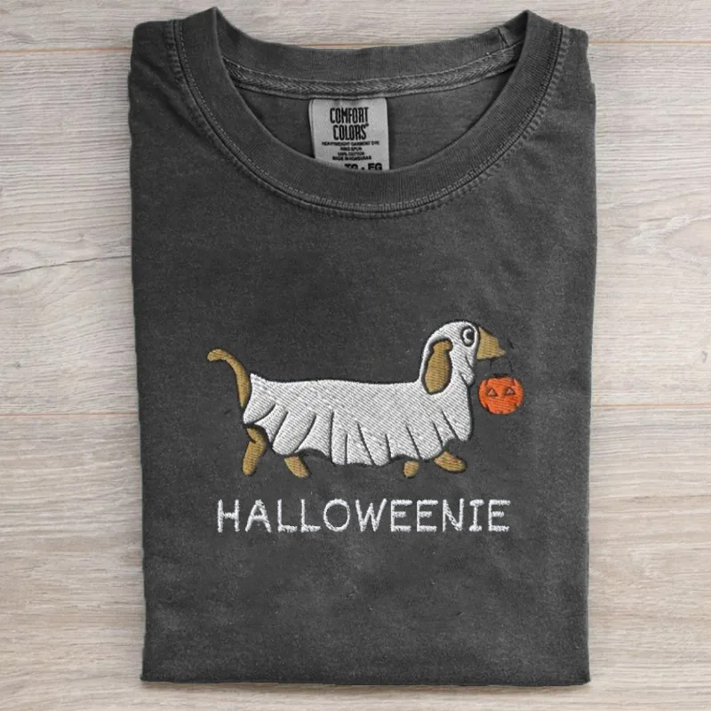 Embroidered Dachshund Halloween Ghost T-shirt
