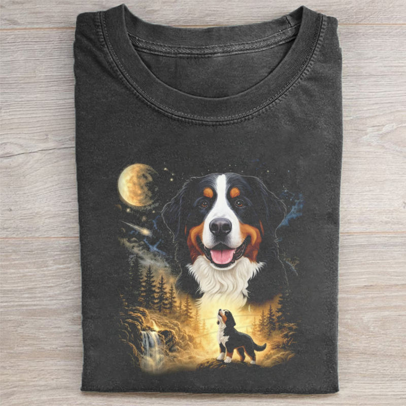 Bernese Mountain Howling to The Moon Vintage T-shirt