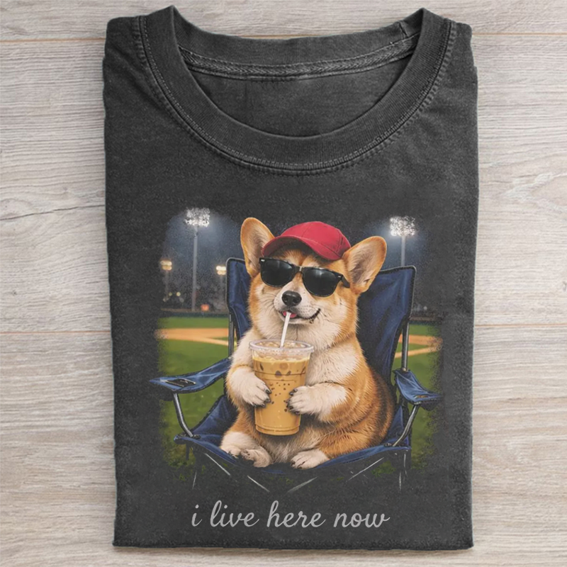 Corgi I Live Here Now T-shirt