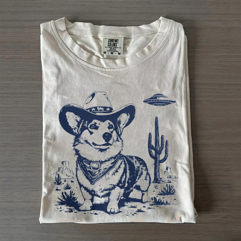 Western Cowboy Corgi UFO T-shirt