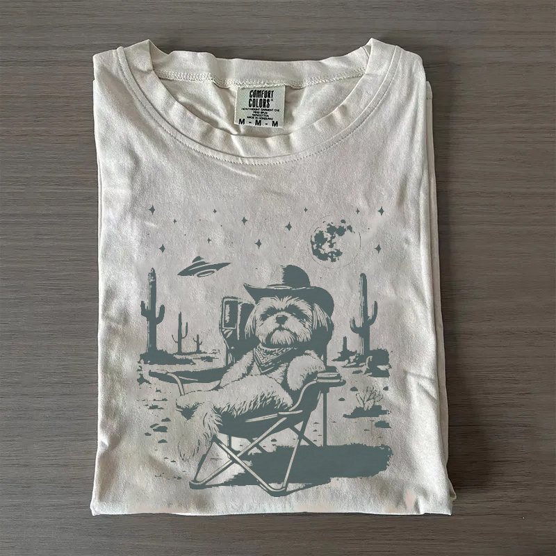 Vintage Shih Tzu UFO Western T-shirt