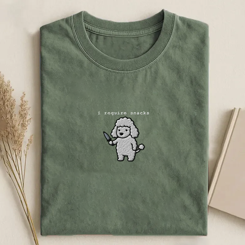 Embroidered Poodle I Require Snacks T-shirt