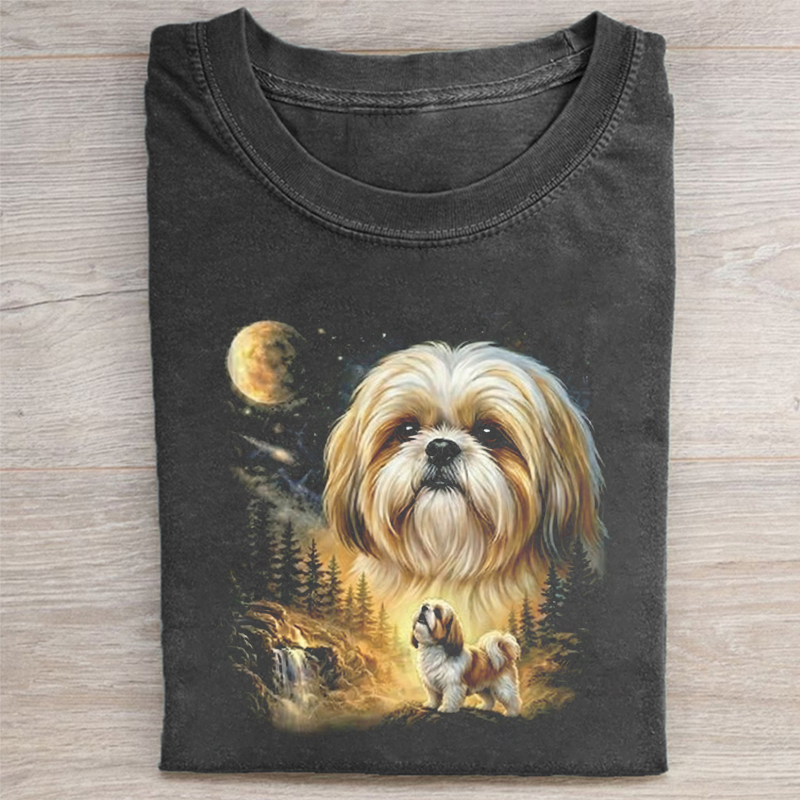 Shih tzu Howling to The Moon Vintage T-shirt