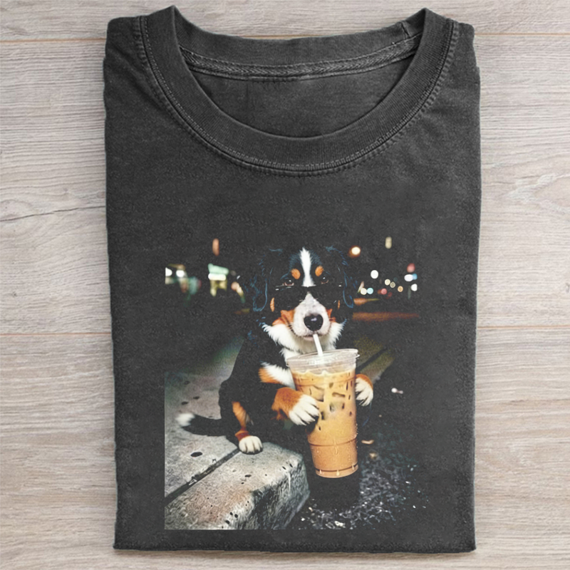 Bernese Mountain Drinking Iced Coffee T-shirt