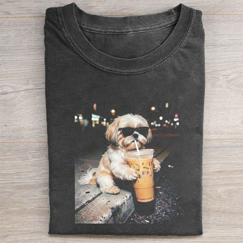 Shih Tzu Drinking Iced Coffee T-shirt